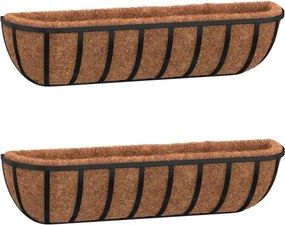 vidaXL 2 db fekete acél fali növénytartó kókusz béléssel 91x20x23 cm