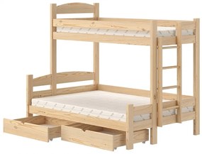Lovic emeletes ágy, fiokokkal, bal oldali - 90x200 cm/120x200 cm - fenyőfa