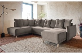 Világosbarna kordbársony kinyitható sarokkanapé (bal oldali-U alakú) Lazy Lukka – Miuform