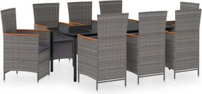 vidaXL 9 részes szürke kerti étkezőgarnitúra párnákkal