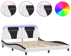 fehér és fekete ágykeret Viana LED-ekkel matrac nélkül 180 x 200 cm