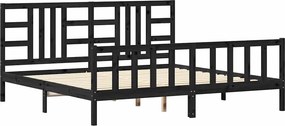vidaXL fekete tömör fa ágykeret fejtámlával 200 x 200 cm
