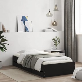 fekete szerelt fa ágykeret fiókokkal 100 x 200 cm
