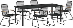 vidaXL Kert étkező szett 7 pcs Fekete Porszórt acél