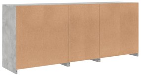 betonszürke tálalószekrény LED-világítással 162 x 37 x 67 cm