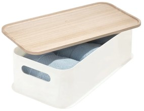 Eco Handled fehér tárolódoboz paulownia fa fedéllel, 21,3 x 43 cm - iDesign