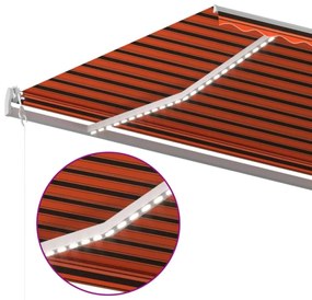 narancssárga-barna szélérzékelős és LED-es napellenző 600x350cm