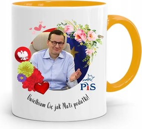 Sárga Politikus Bögre Mateusz Morawiecki Miniszterelnök fényképes nyomtatással