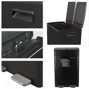 Matt fekete acél szelektív pedálos szemetes 2x30 l Aliya – Spirella