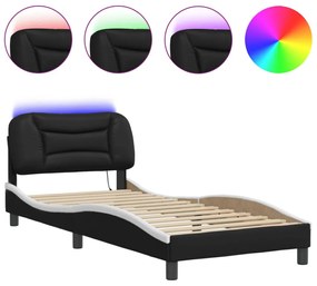 fekete és fehér műbőr ágykeret LED-világítással 80 x 200 cm