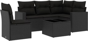 vidaXL 6 részes fekete polyrattan kerti ülőgarnitúra párnákkal