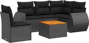 vidaXL 6 részes fekete polyrattan kerti ülőgarnitúra párnákkal