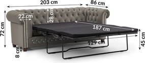 Szürke bársony kinyitható kanapé 203 cm York Blik – Ropez