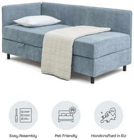 Kék kárpitozott ágyneműtartós egyszemélyes ágy matraccal 90x200 cm Avela – Bonami Selection