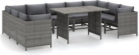 vidaXL 10 részes szürke polyrattan kerti bútorszett párnákkal