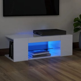 magasfényű fehér TV-szekrény LED lámpákkal 90 x 39 x 30 cm