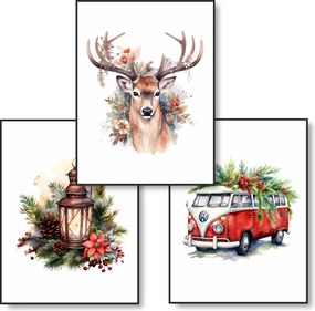 Boho Karácsonyi poszter szett 3 db poszter A1 59,4x84cm szarvas karácsonyfa #350
