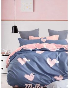 Kék-rózsaszín kétszemélyes hosszabbított négyrészes renforcé pamut ágyneműhuzat lepedővel 200x220 cm Beloved – Mila Home