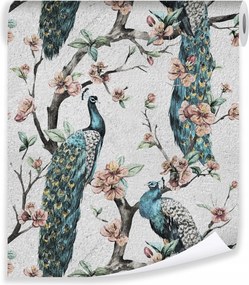 Tapéta Madarak Páva Virágok Hálószoba Flizelin Fal Tapéta
