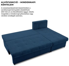 Venezia sarokkanapé, kordbársony, univerzális oldal, bonell töltet, kék