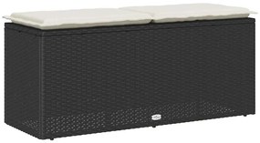 fekete polyrattan kerti pad párnával 110x40x44 cm