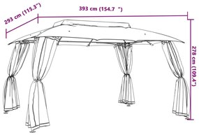 krémszínű acél dupla tetős pavilon hálós falakkal 3,93 x 2,93 m