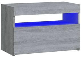Szürke sonoma színű éjjeliszekrény LED világítással 60x35x40 cm