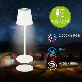 Briloner 7517016 - LED RGB dimmelhető asztali lámpa CILANO 3W/5V IP44 2000 mAh fehér