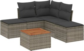 vidaXL 6 részes szürke polyrattan kerti ülőgarnitúra párnákkal