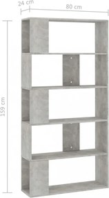 betonszürke szerelt fa könyvszekrény/térelválasztó 80x24x159 cm