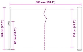 krémszínű behúzható oldalsó napellenző 120 x 300 cm