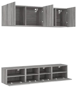 5 darab szürke sonoma színű szerelt fa fali TV-bútor