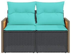 kétszemélyes fekete polyrattan kerti kanapé párnákkal