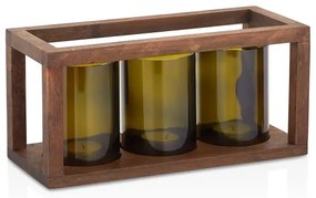 Gyertyatartó 13x28 cm fa/üveg