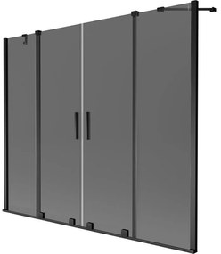 Mexen Velar Duo, 2 szárnyas eltolható kádparaván 200 x 150 cm, 8mm szürke üveg, fekete matt, 896-200-000-42-70