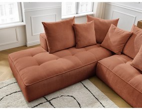 Terrakotta színű zsenília sarokkanapé (jobb oldali-L alakú) Whesley – Bobochic Paris