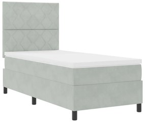 Boxspring Ágy Mattal Világosszürke Egyszemélyes Bársony
