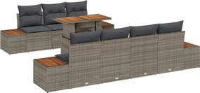 vidaXL Kerti Kanapé Szett tárolóval 8 pcs Szürke Poli rattan