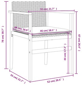 2 db fekete polyrattan és tömör fa kerti szék párnával