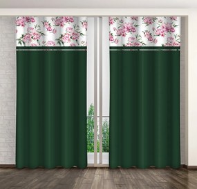 Elegáns sötétzöld függöny bazsarózsa mintával Szélesség: 160 cm | Hossz: 250 cm