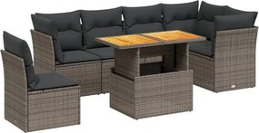 vidaXL 7 részes szürke polyrattan kerti ülőgarnitúra párnákkal