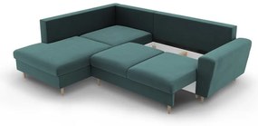 Petróleum színű bársony kinyitható tárolóhelyes sarokkanapé (bal oldali-L alakú) Kyoto – Cosmopolitan Design