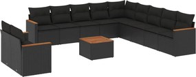vidaXL 12 részes fekete polyrattan kerti ülőgarnitúra párnákkal