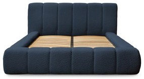 Sötétkék kárpitozott ágyneműtartós franciaágy ágyráccsal 140x190 cm Denali – Bobochic Paris