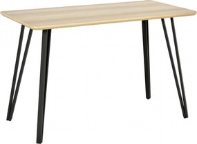 HOMCOM Ipari Stílusú Étkező Asztal Nagy Bélelt Felület 120L x 60W x 75H cm Fekete Fém Hajlított Lábakkal Világos Tölgyfa MDF | Aosom