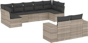 vidaXL 9 részes világosszürke polyrattan kerti ülőgarnitúra párnával