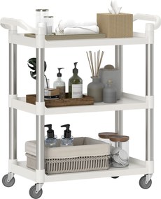 HOMCOM 3-Szintes Alumínium Ötvözet Kerekes Használati Kocsi 105 kg Teherbírás Étkezőbe Fürdőszobába 88x44x93 cm Fehér | Aosom