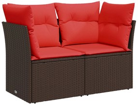 vidaXL kétszemélyes barna polyrattan kerti kanapé párnákkal
