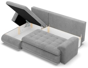 Tokio sarokkanapé, 2 ágyneműtartóval, kordbársony, baloldali, szürke