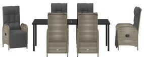 7 Darabos Kerti Étkező Szett Párnákkal Szürke Poly Rattan